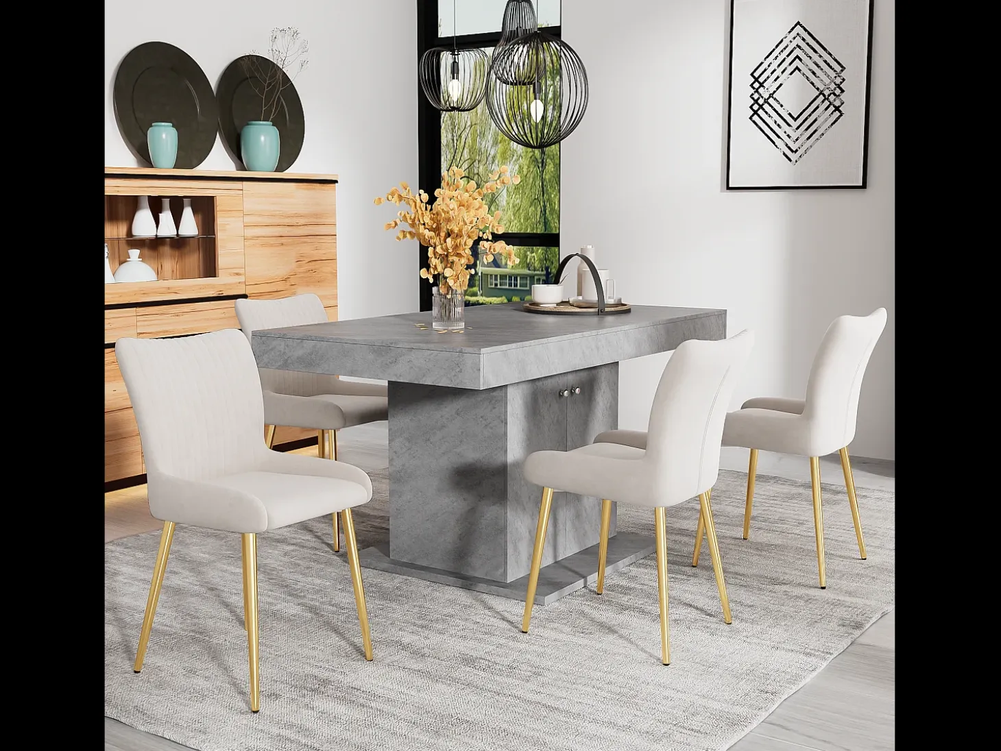 Juego de 6 sillas de comedor de terciopelo beige con patas de metal dorado y soporte lumbar (74 x 58 x 48 cm)