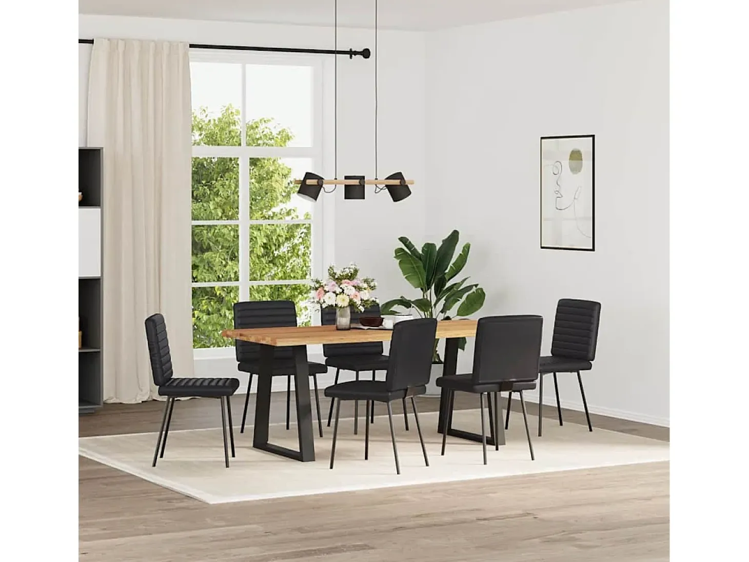 Juego de 6 sillas de comedor de piel sintética negra