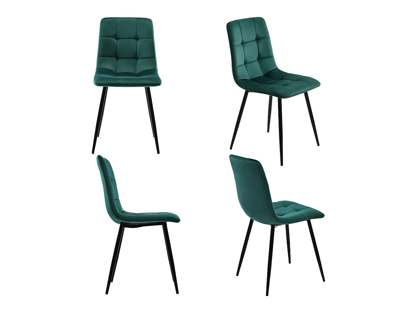 Juego de 4 sillas de comedor - Sillas con respaldo acolchado y patas de metal - terciopelo verde