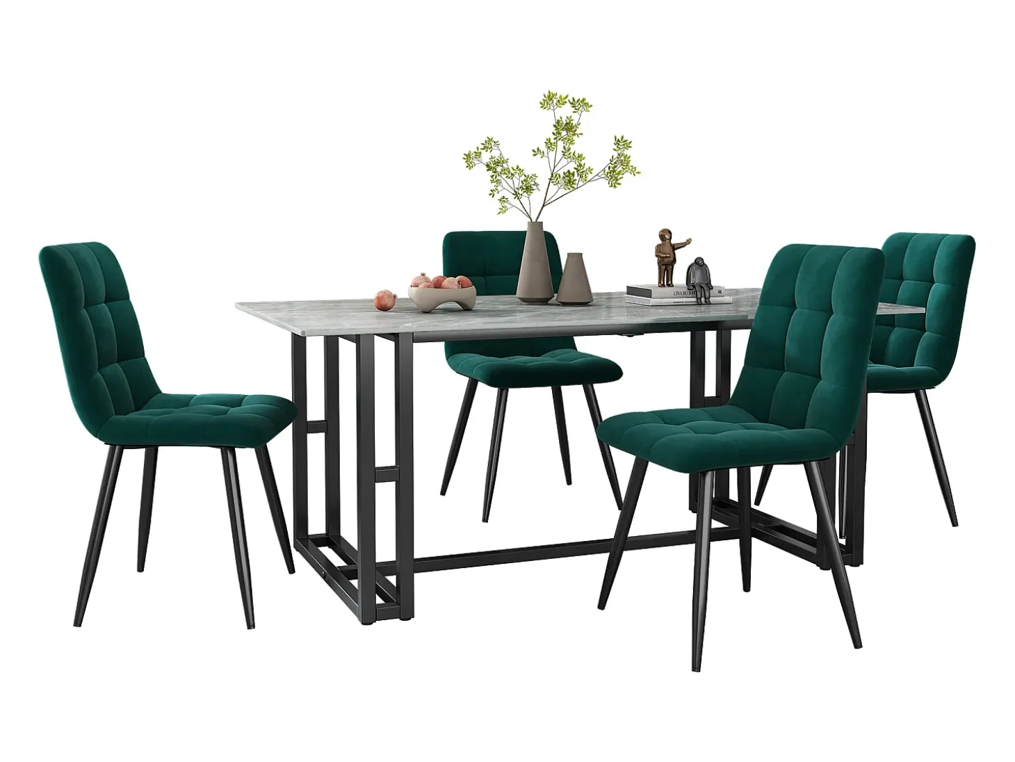 Juego de 4 sillas de comedor - Sillas con respaldo acolchado y patas de metal - terciopelo verde