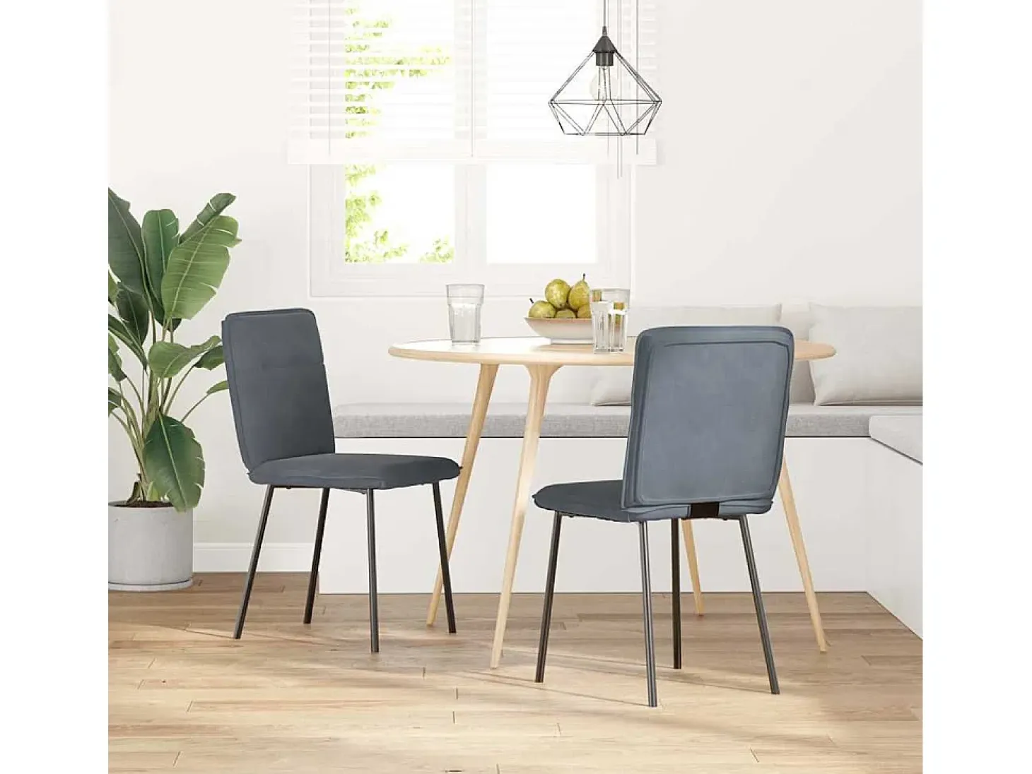 Juego de 2 sillas de comedor de terciopelo gris oscuro
