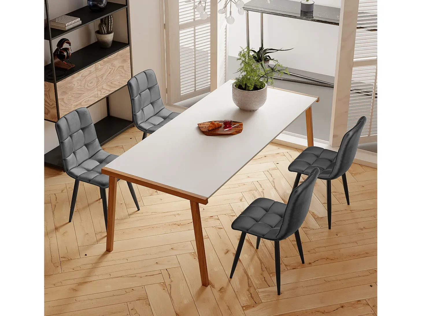 Juego de 4 sillas de comedor modernas tapizadas con respaldo - terciopelo - para comedor, sala de estar - gris
