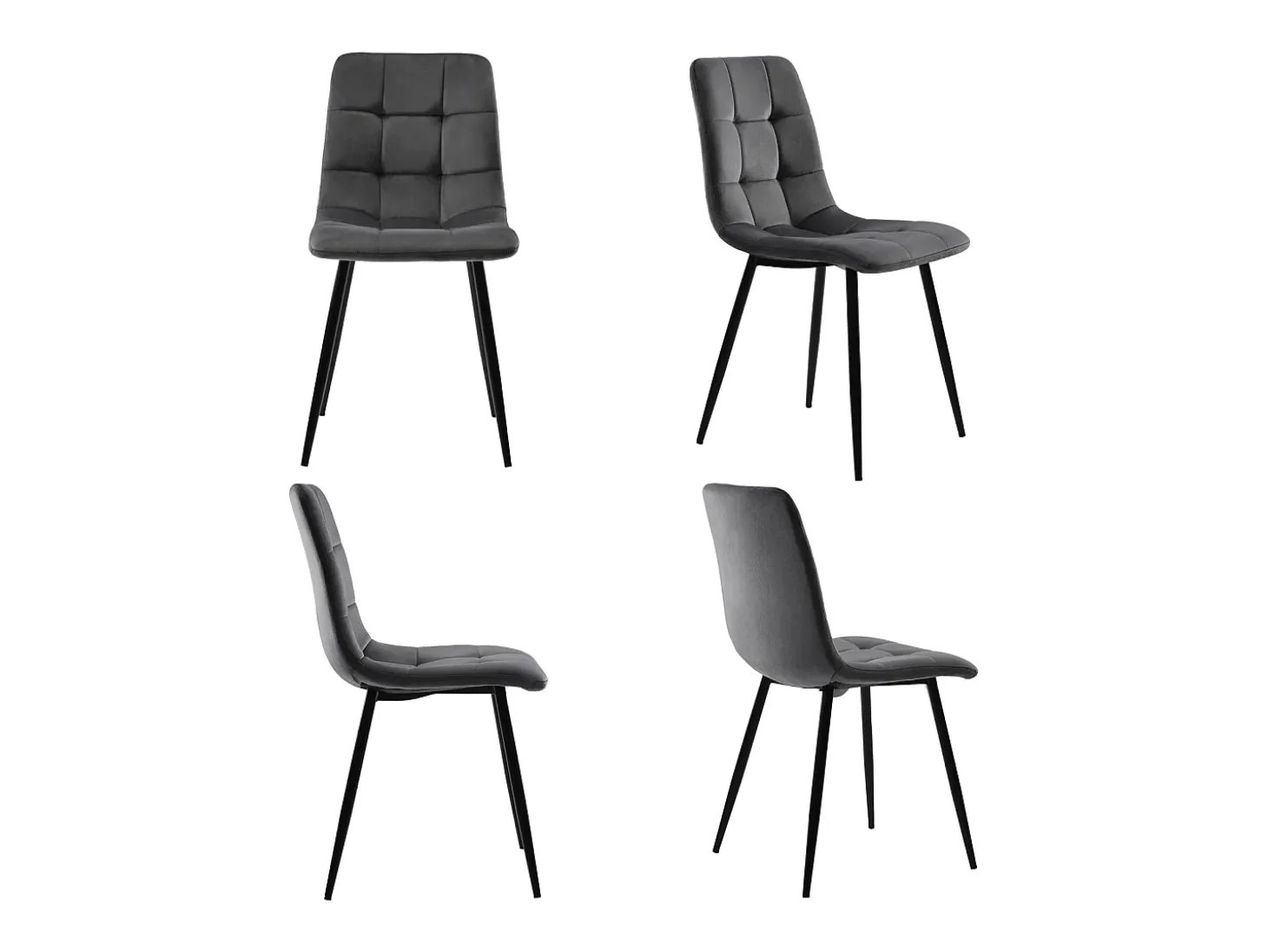 Juego de 4 sillas de comedor modernas tapizadas con respaldo - terciopelo - para comedor, sala de estar - gris