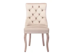 Juego de 6 sillas de comedor - Terciopelo y madera maciza - Respaldo con diseño de rombos - Beige