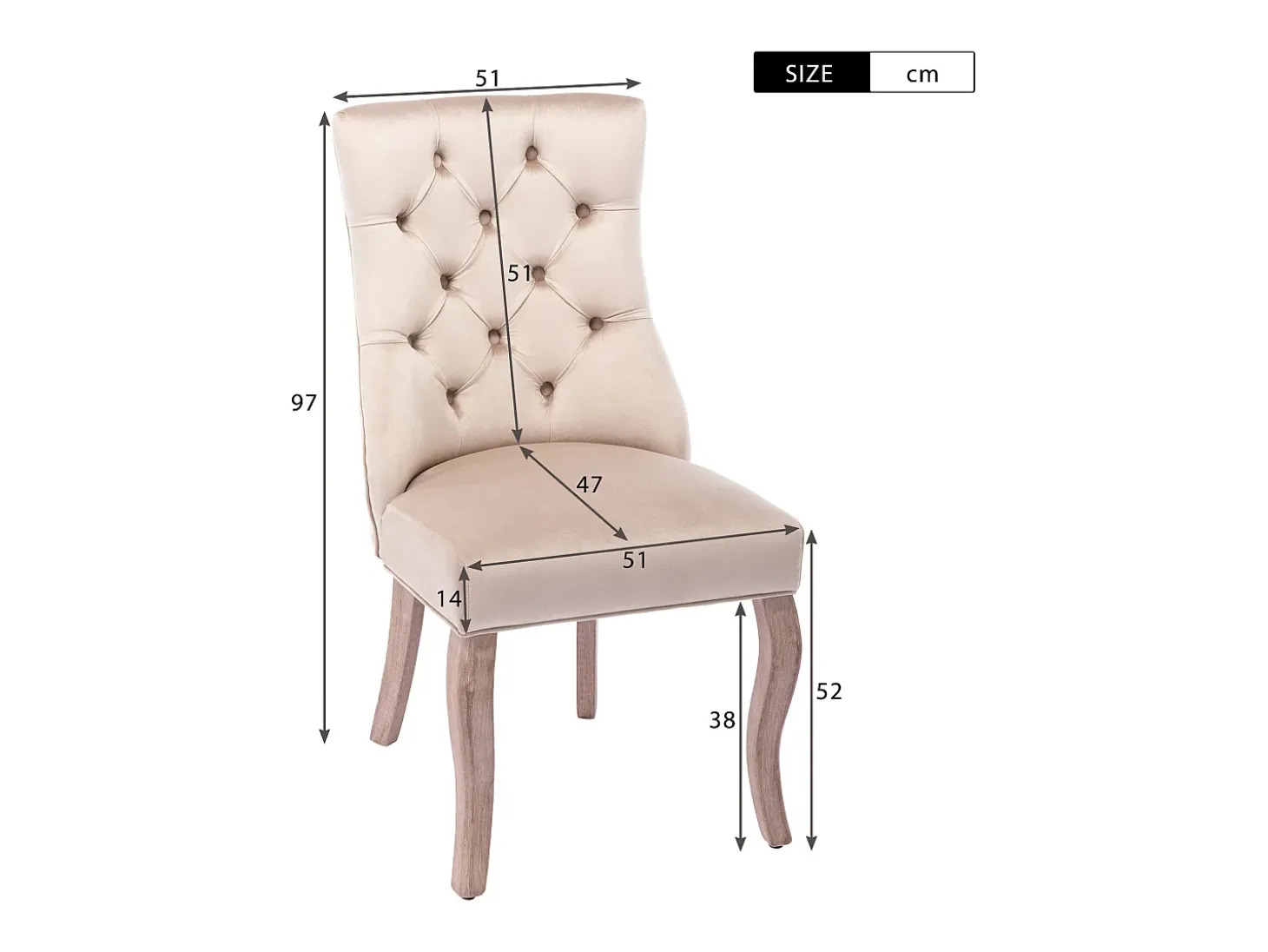 Juego de 6 sillas de comedor - Terciopelo y madera maciza - Respaldo con diseño de rombos - Beige