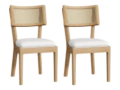 Juego de 2 sillas de comedor de madera maciza con respaldo de ratán - cojín de terciopelo - 50 x 58 x 88 cm - natural