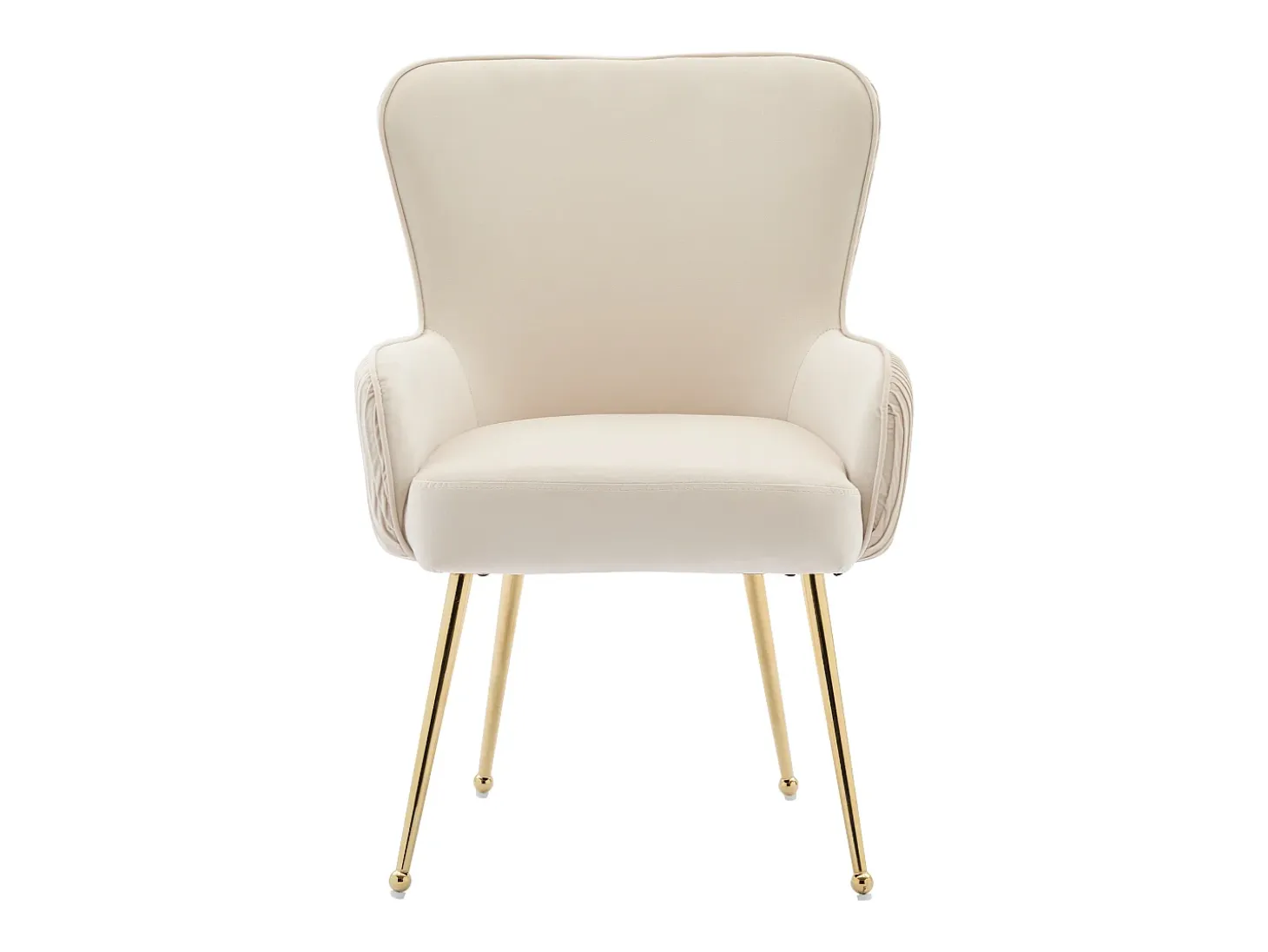 Juego de 2 sillas de comedor de terciopelo beige con reposabrazos, patas de metal dorado, soporte lumbar y patas ajustables (69 x 58,5 x 56 cm)
