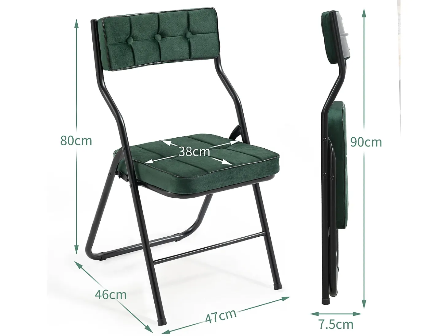 Juego de 2 sillas de comedor - Silla plegable con respaldo - terciopelo verde
