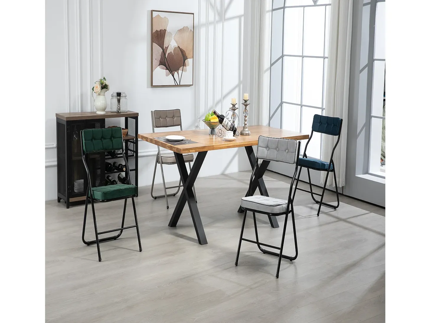 Juego de 2 sillas de comedor - Silla plegable con respaldo - terciopelo verde
