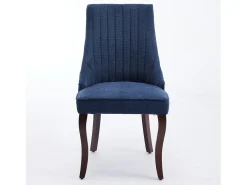 Juego de 2 sillas de comedor - Sillas con patas curvas de madera maciza y respaldo tapizado - chenilla azul