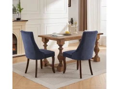 Juego de 2 sillas de comedor - Sillas con patas curvas de madera maciza y respaldo tapizado - chenilla azul