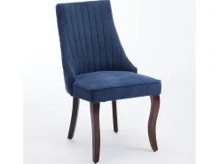 Juego de 2 sillas de comedor - Sillas con patas curvas de madera maciza y respaldo tapizado - chenilla azul