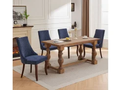 Juego de 2 sillas de comedor - Sillas con patas curvas de madera maciza y respaldo tapizado - chenilla azul