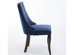 Juego de 2 sillas de comedor - Sillas con patas curvas de madera maciza y respaldo tapizado - chenilla azul