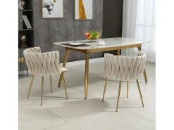 Juego de 2 sillas de comedor - 55,5 x 50 x 74 cm - patas de metal dorado + cojines suaves - terciopelo - marfil