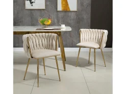 Juego de 2 sillas de comedor - 55,5 x 50 x 74 cm - patas de metal dorado + cojines suaves - terciopelo - marfil
