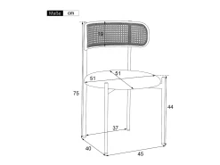 Juego de 4 sillas de comedor de terciopelo y ratán con patas de metal - Negro