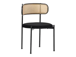 Juego de 4 sillas de comedor de terciopelo y ratán con patas de metal - Negro