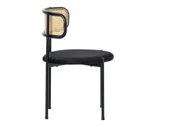 Juego de 4 sillas de comedor de terciopelo y ratán con patas de metal - Negro