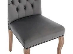 Juego de 2 Sillas de comedor tapizadas en terciopelo - Patas de nogal macizo - Decoración botones - Gris