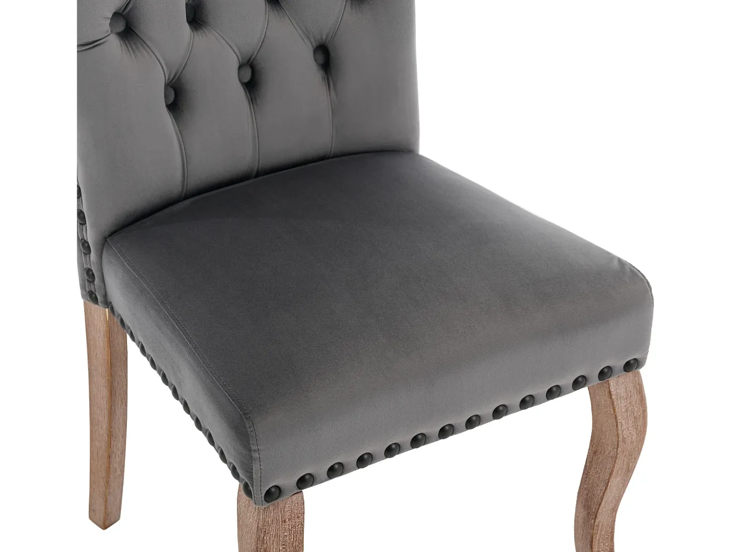 Juego de 2 Sillas de comedor tapizadas en terciopelo - Patas de nogal macizo - Decoración botones - Gris