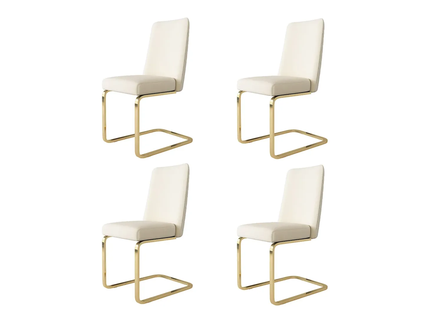 Juego de 4 sillas de comedor - terciopelo beige - con respaldo acolchado y patas de metal dorado