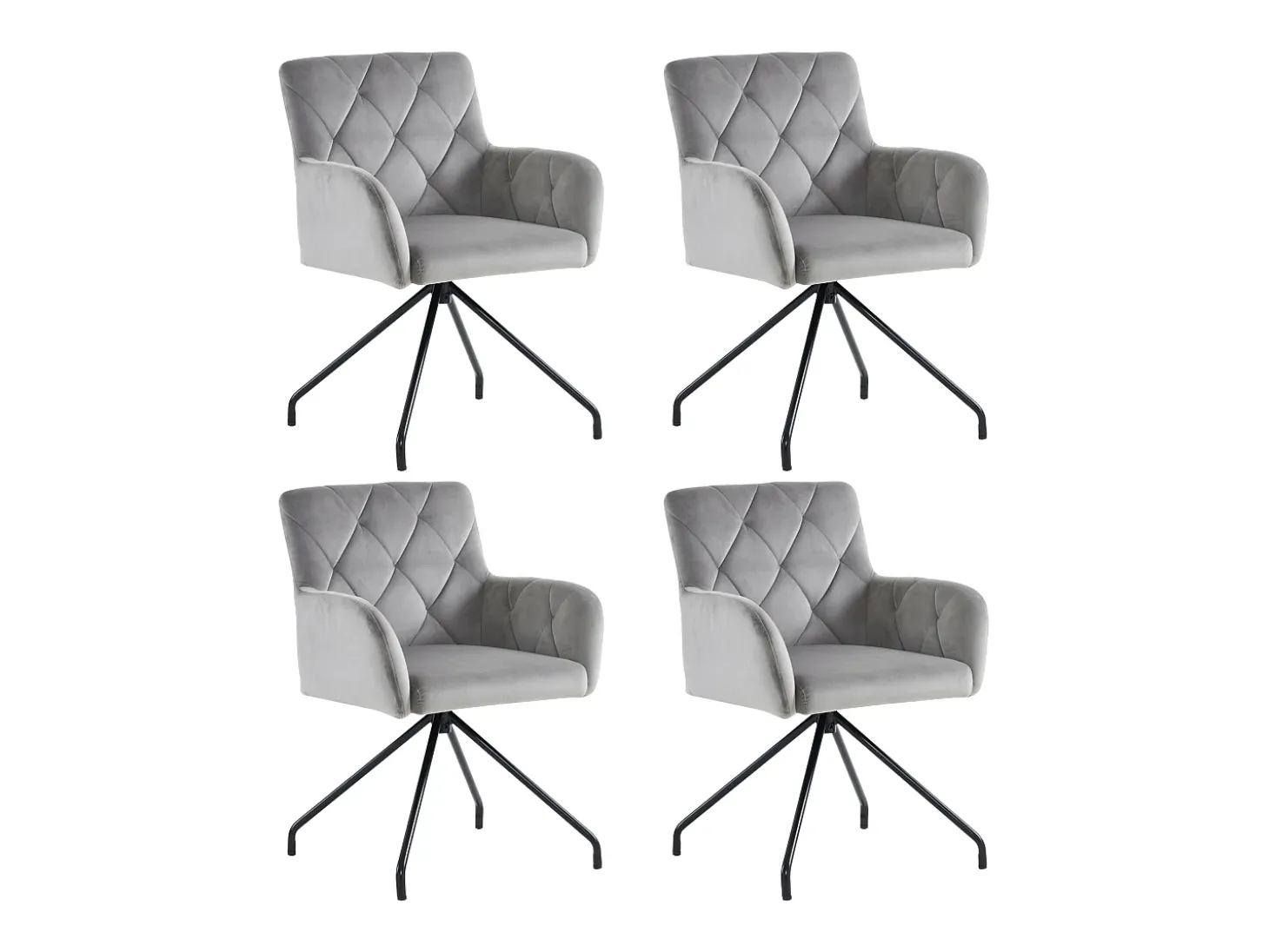Juego de 4 sillas de comedor - terciopelo gris claro - respaldo curvo y patas de metal - para sala de estar y dormitorio