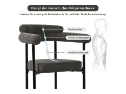 Juego de 4 sillas de comedor de terciopelo - Patas de metal - Con reposabrazos - Gris oscuro