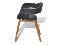 Juego de 2 sillas de comedor de madera curvada negra y piel sintética.