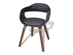 Juego de 2 sillas de comedor de madera curvada negra y piel sintética.