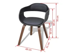 Juego de 2 sillas de comedor de madera curvada negra y piel sintética.