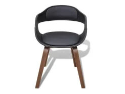 Juego de 2 sillas de comedor de madera curvada negra y piel sintética.