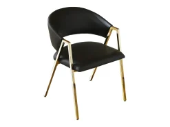 Juego de 2 sillas de comedor de PU negras con estructura de metal dorado