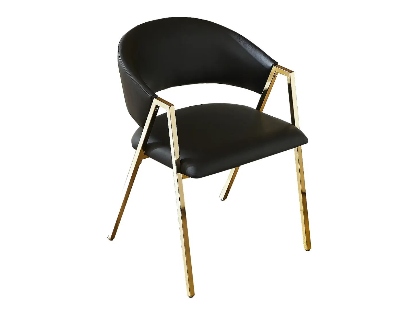 Juego de 2 sillas de comedor de PU negras con estructura de metal dorado