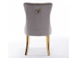 Juego de 2 sillas de comedor en terciopelo gris con respaldo acolchado y patas de metal dorado