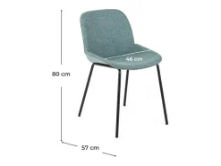 Juego de 4 sillas de comedor "Sami" de tela color aguamarina con elegantes patas modernas de metal pintado.