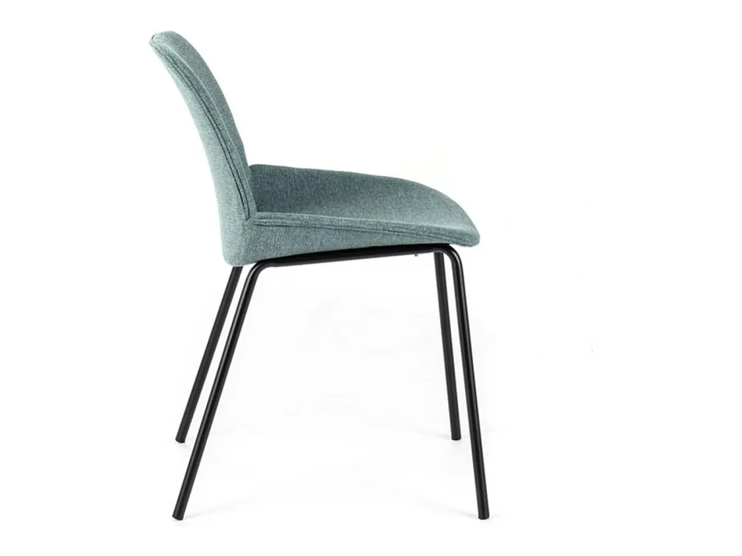 Juego de 4 sillas de comedor "Sami" de tela color aguamarina con elegantes patas modernas de metal pintado.