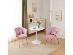Juego de 2 Sillas de Comedor de Terciopelo - 62 x 54,5 x 77 cm - con Respaldo - Patas de Metal - Rosa