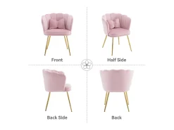 Juego de 2 Sillas de Comedor de Terciopelo - 62 x 54,5 x 77 cm - con Respaldo - Patas de Metal - Rosa