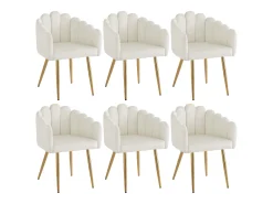 Juego de 6 sillas de comedor - 61 x 51,5 x 82 cm - Patas de hierro galvanizado dorado y terciopelo - Beige