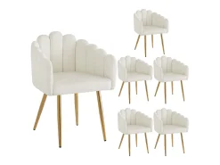 Juego de 6 sillas de comedor - 61 x 51,5 x 82 cm - Patas de hierro galvanizado dorado y terciopelo - Beige