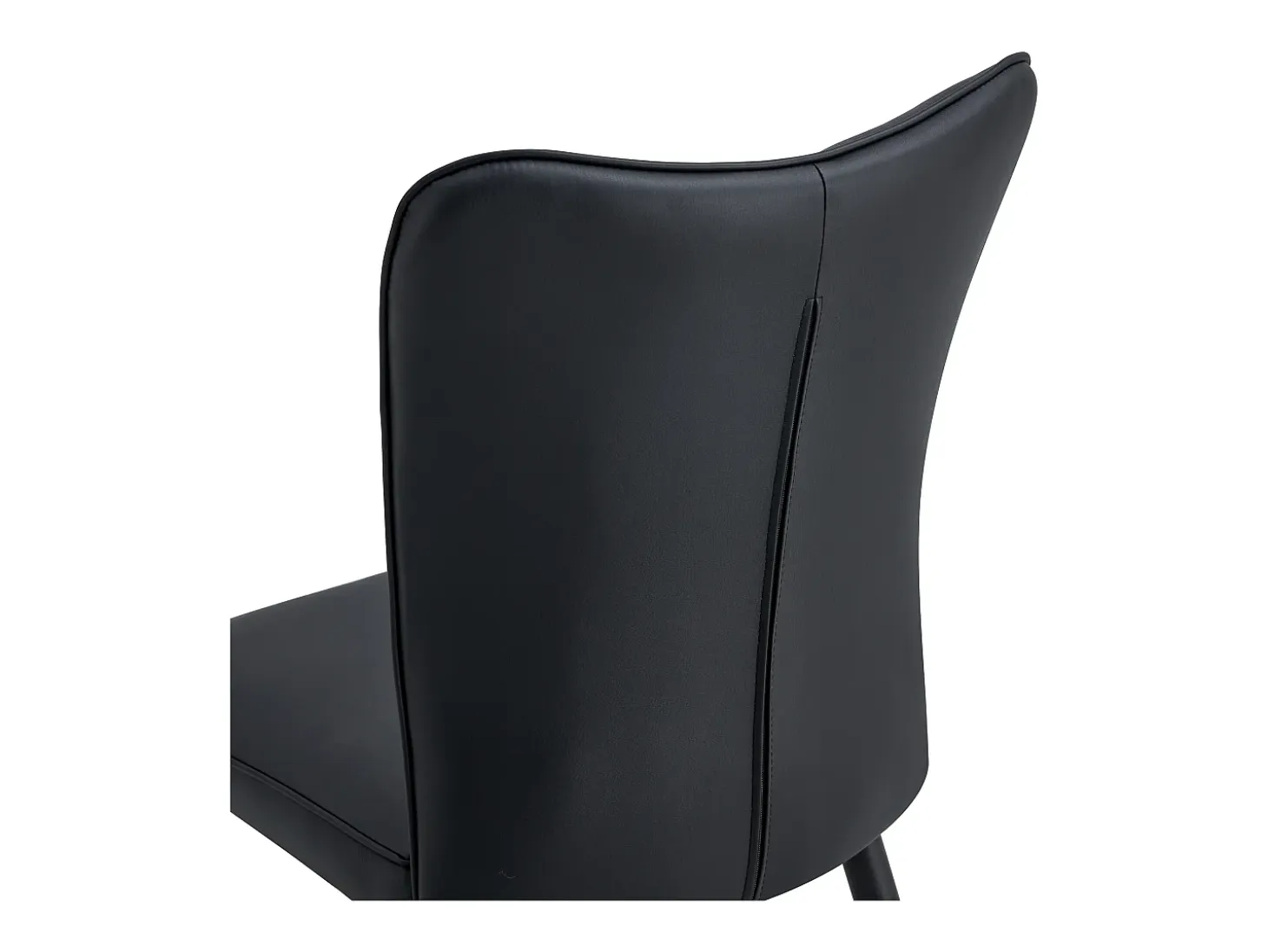 Juego de 2 sillas de comedor con asiento de piel sintética y patas de metal negras.