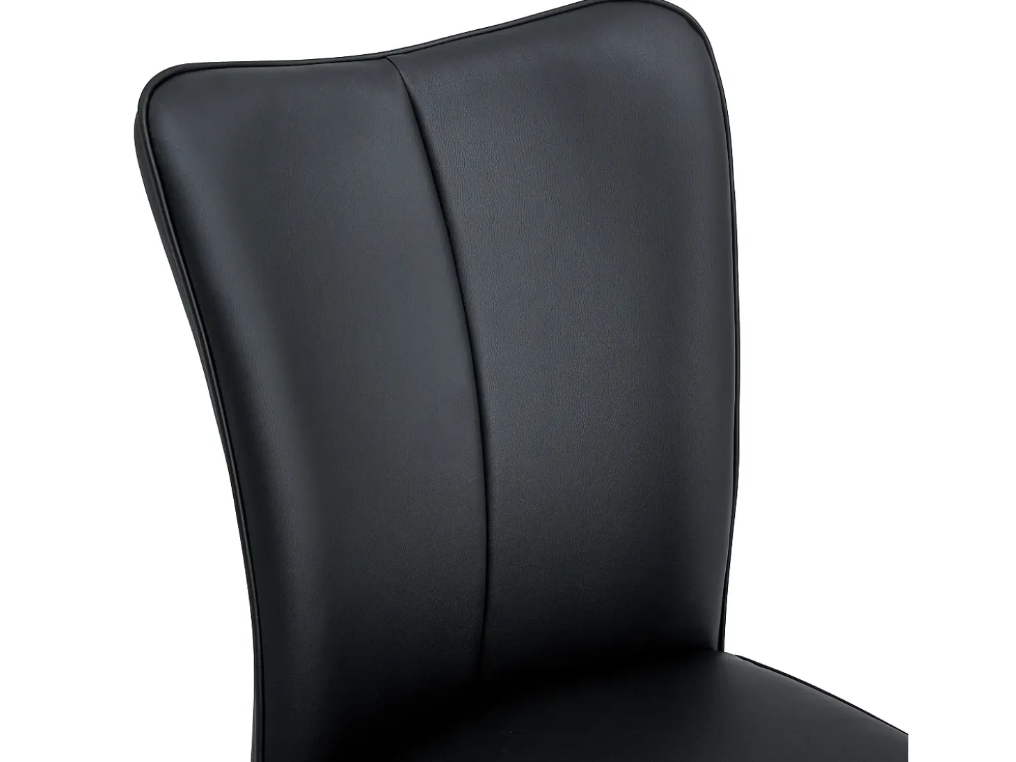 Juego de 2 sillas de comedor con asiento de piel sintética y patas de metal negras.