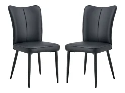 Juego de 2 sillas de comedor con asiento de piel sintética y patas de metal negras.