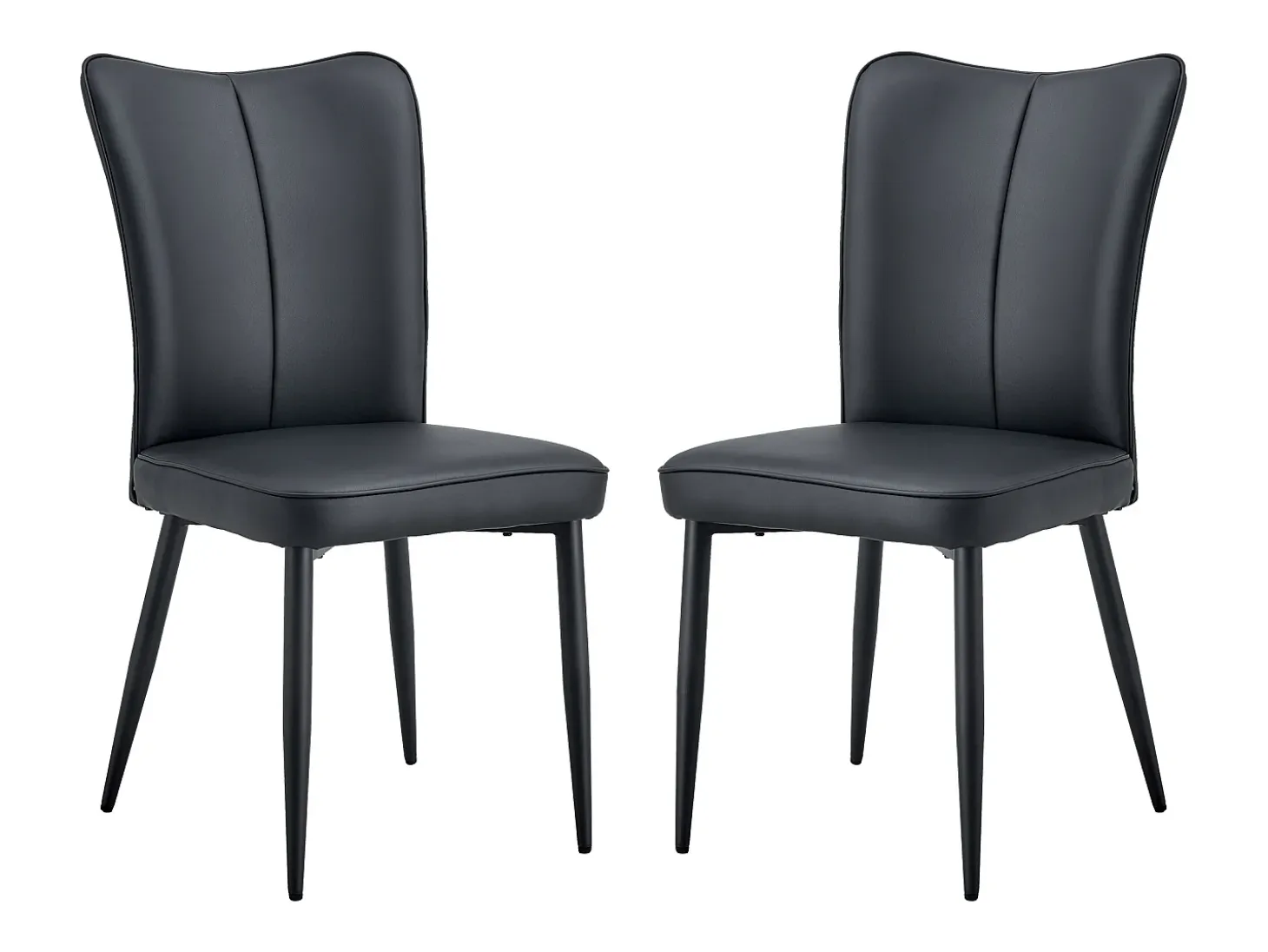 Juego de 2 sillas de comedor con asiento de piel sintética y patas de metal negras.
