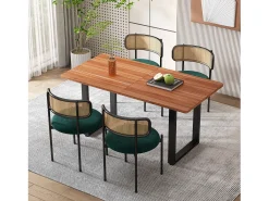 Juego de 6 sillas de comedor de terciopelo y ratán con patas de metal - Verde