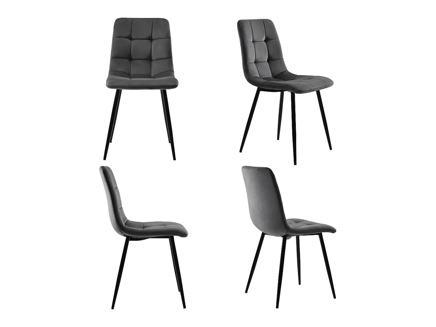 Juego de 4 sillas de comedor - Sillas con respaldo acolchado y patas de metal - terciopelo gris oscuro