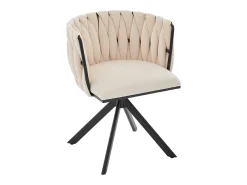 Juego de 2 sillas de comedor de terciopelo marfil con función giratoria y patas de metal negro