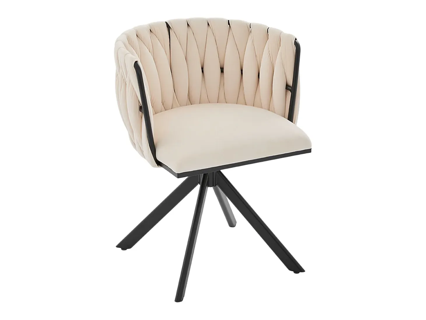 Juego de 2 sillas de comedor de terciopelo marfil con función giratoria y patas de metal negro