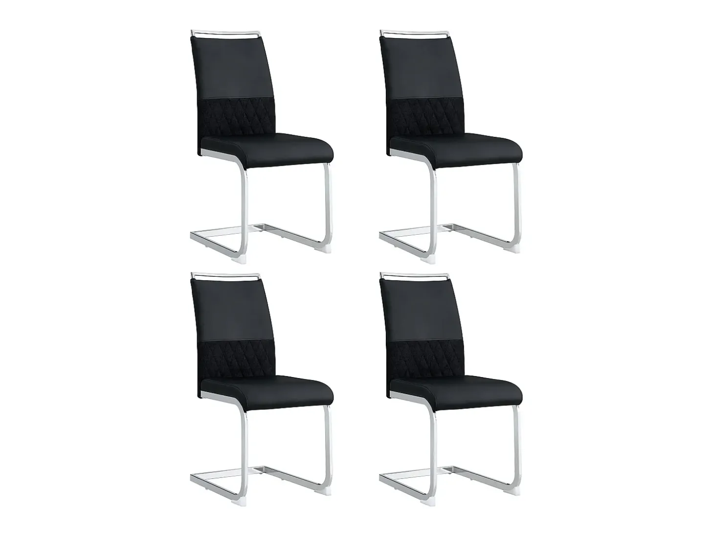 Juego de 4 sillas de comedor negras - respaldo a rayas y 4 reposapiés - PU y lino